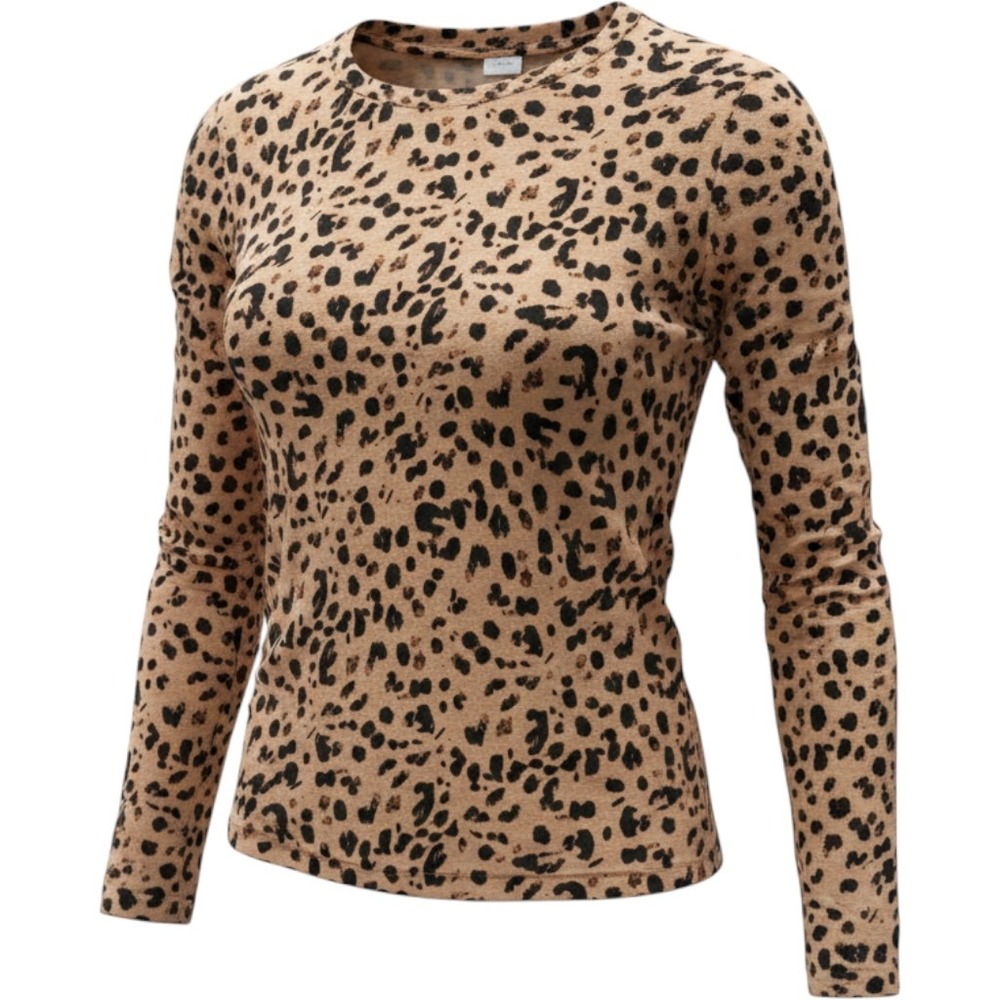 Banana Republic Top Women XS Brown Leopard Animal Print Cozy Slub Crew Neck LS